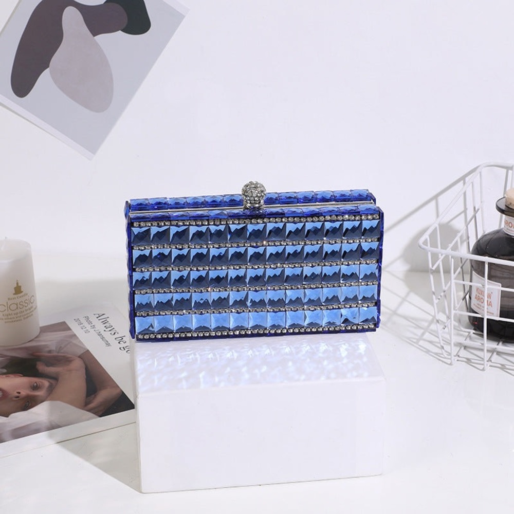 Story1440 Double Sided Glass Rhinestone Clutch Blue NWT
